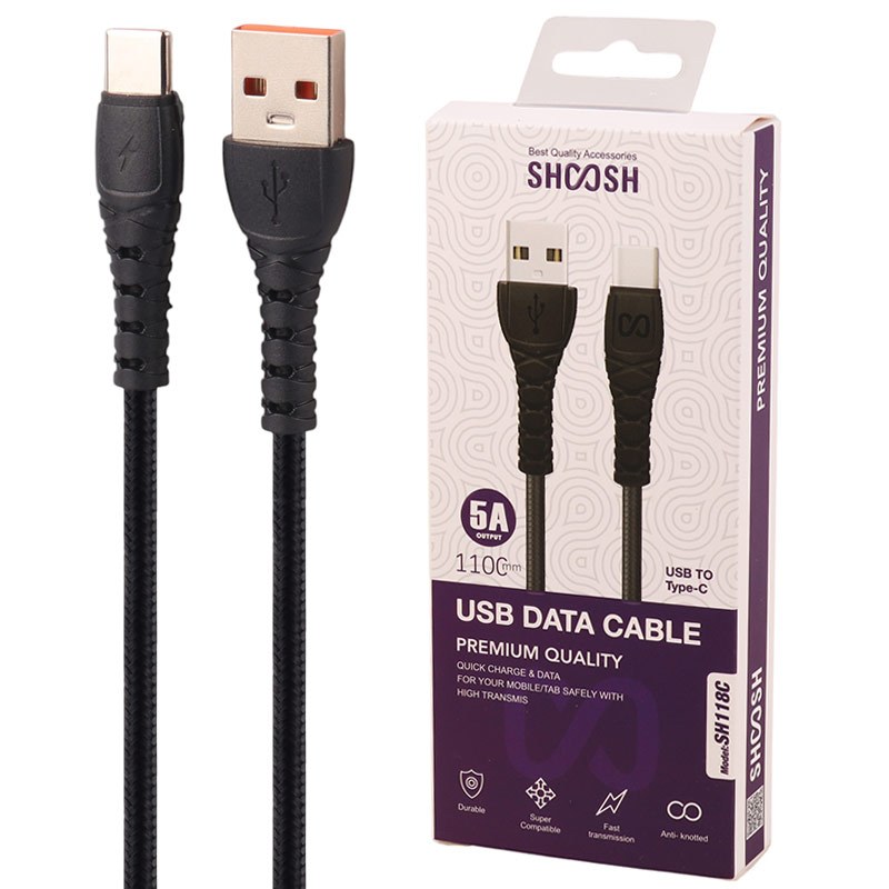 کابل فست شارژ Type-C برند Shoosh مدل SH118C 5A طول 1.1 متر