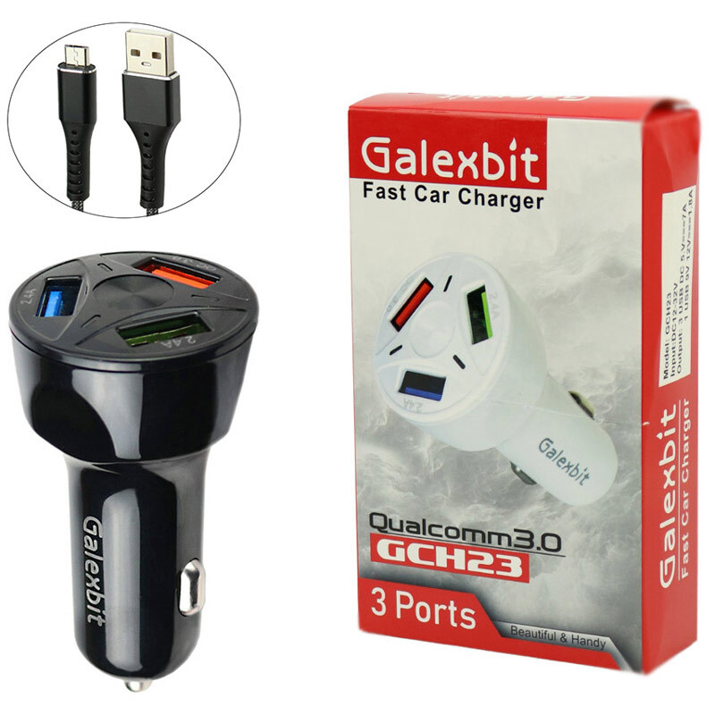 شارژر فندکی فست شارژ Galexbit GCH23 2.4A QC3.0کابل میکرو یو اس بی
