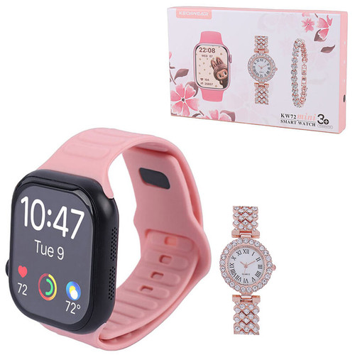 ساعت هوشمند کیگی ویر KW72 Mini + یک عدد ساعت عقربه ای زنانه